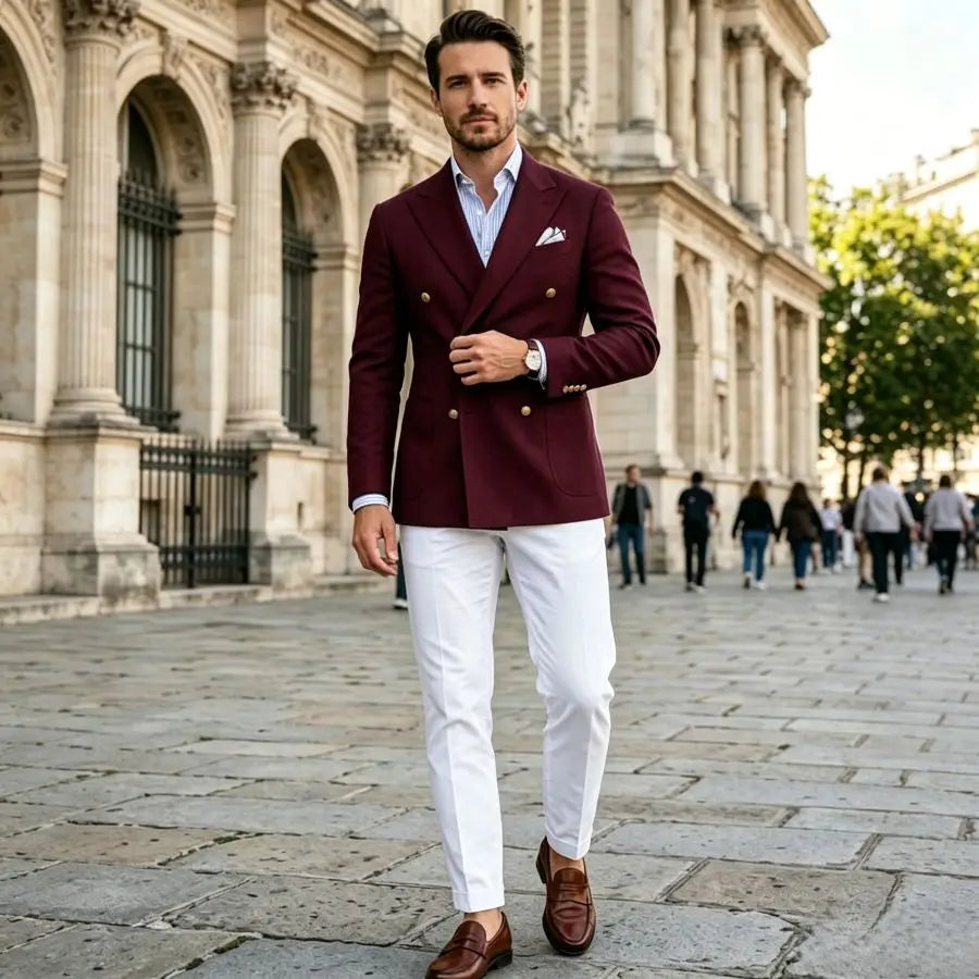 Double Breasted Men Suits 2 Pieces Slim Fit Wedding Suits for Prom Party Groom Tuxedo Blazer Pants Set Formal Outfit 2026 New