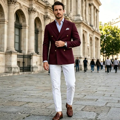 Double Breasted Men Suits 2 Pieces Slim Fit Wedding Suits for Prom Party Groom Tuxedo Blazer Pants Set Formal Outfit 2026 New