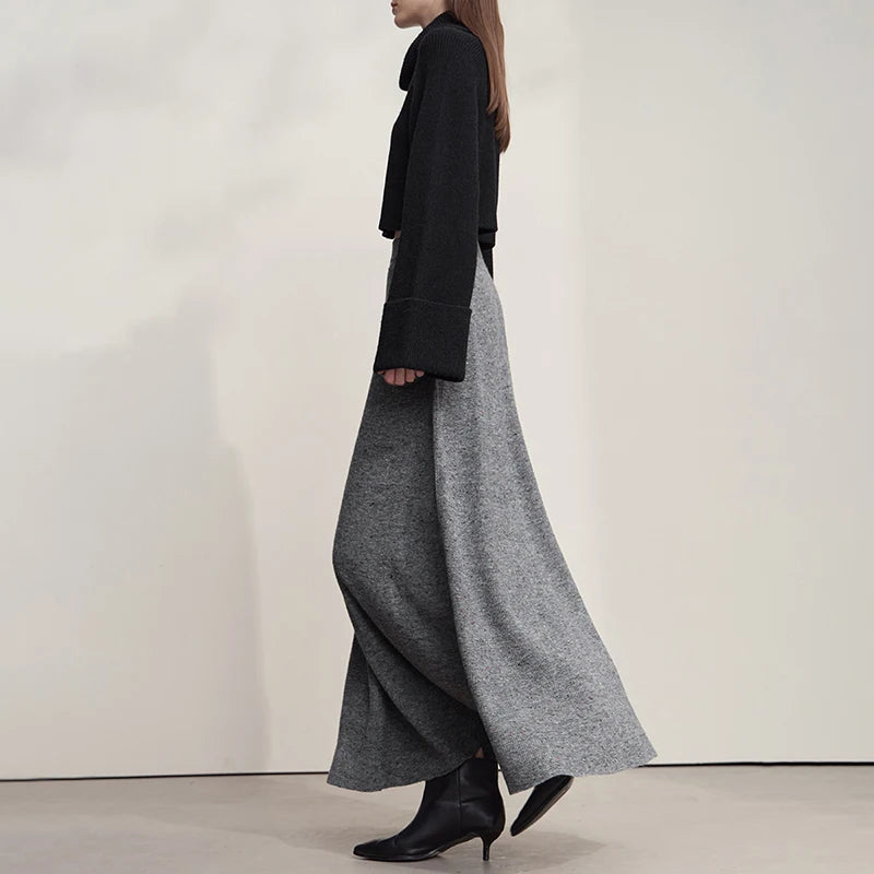 Knitted Skirts For Women 2025 Spring New Gentle A-line Long Skirt Loose Solid Color Elegant Versatile Woman Clothes12553045