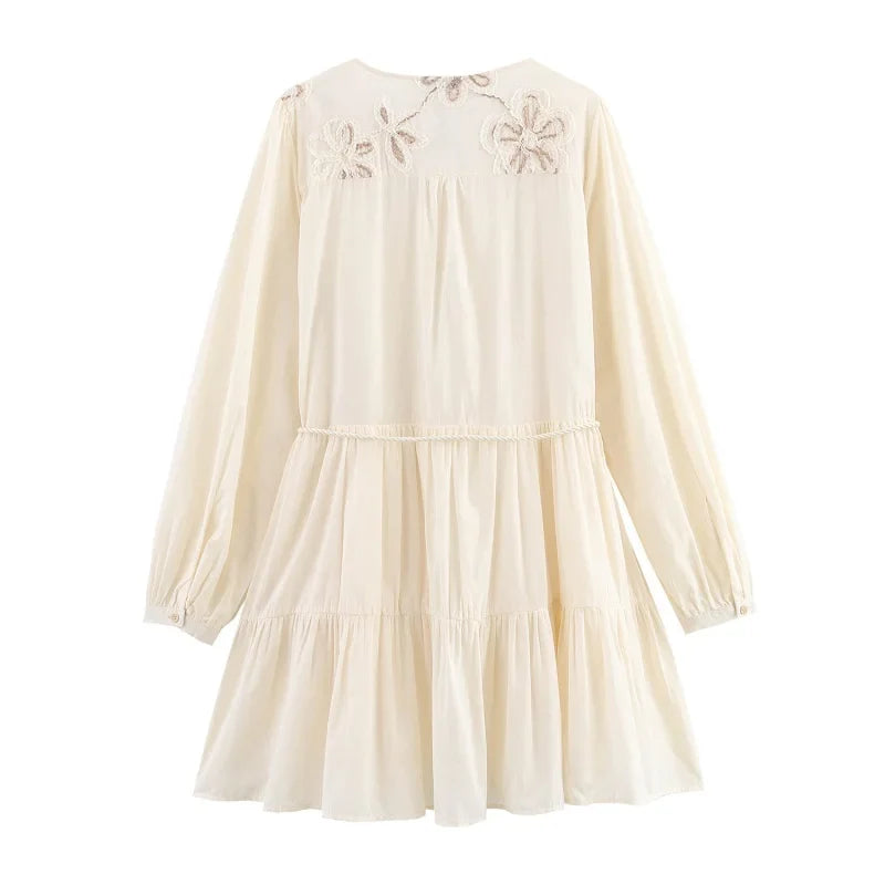 Flower Embroidered Mini Dress Women Tassel Pleated Short Dresses for Woman Summer Beach Women's Dress Boho Dress Woman
