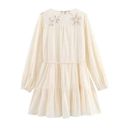 Flower Embroidered Mini Dress Women Tassel Pleated Short Dresses for Woman Summer Beach Women's Dress Boho Dress Woman