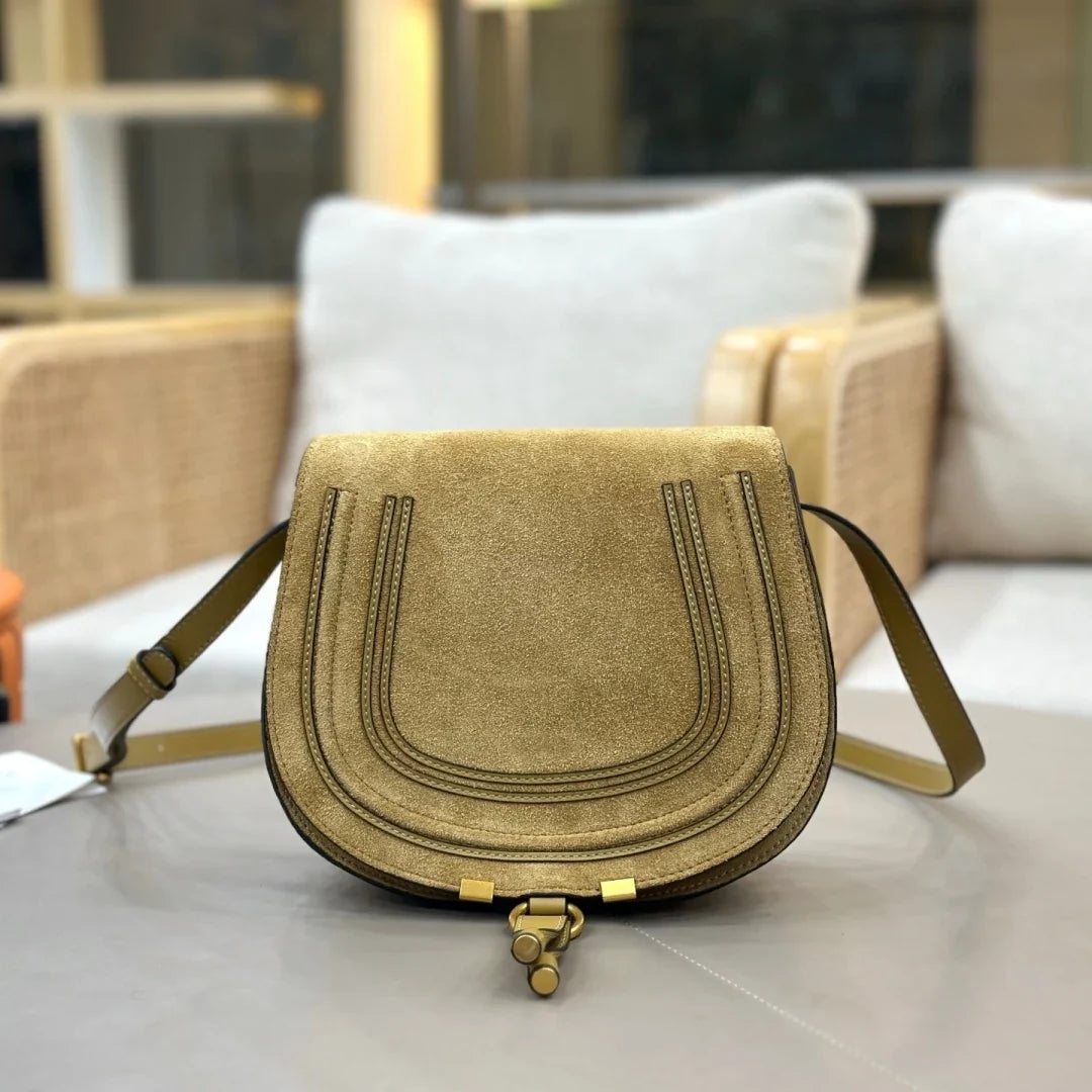 Classic Genuine Leather Saddle Crossbody Bag Vintage Fringe Shoulder Purse For Women Classic U-Shape Stitched Handbag
