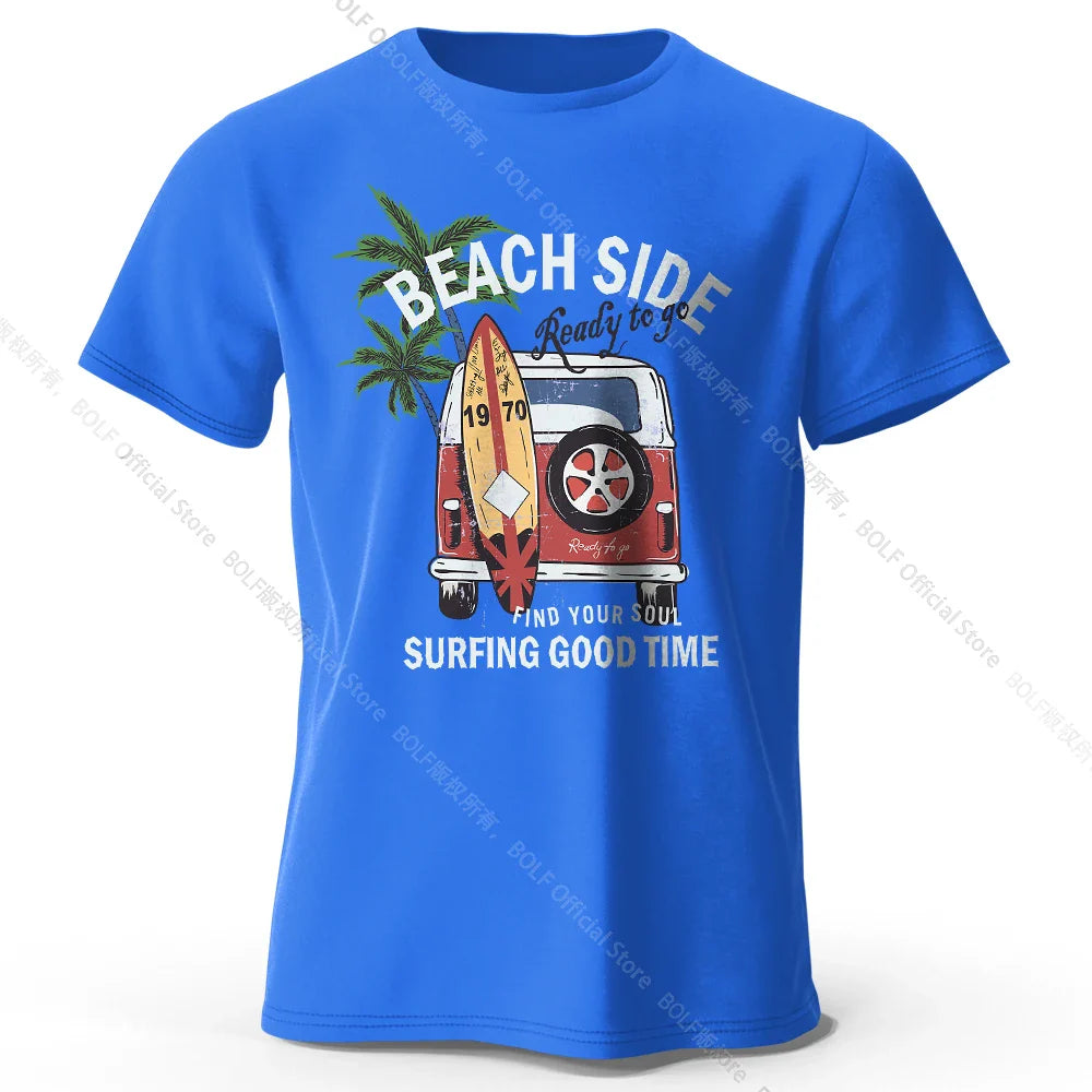 Vintage Surf Badge Printed Unisex Men Women T-Shirt Tees Tops 100% Cotton Retro Wave Graphic Beach Club Wear