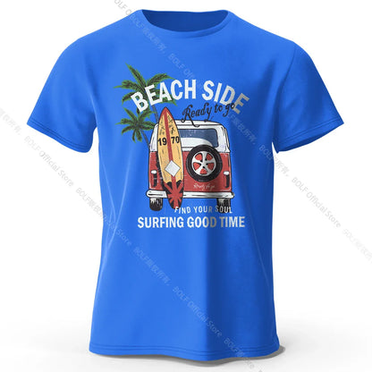 Vintage Surf Badge Printed Unisex Men Women T-Shirt Tees Tops 100% Cotton Retro Wave Graphic Beach Club Wear