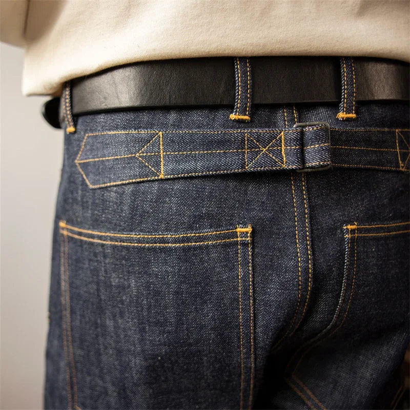 Denim Railroad Pants High Waist Rugged Style Selvage Jeans Back Buckle