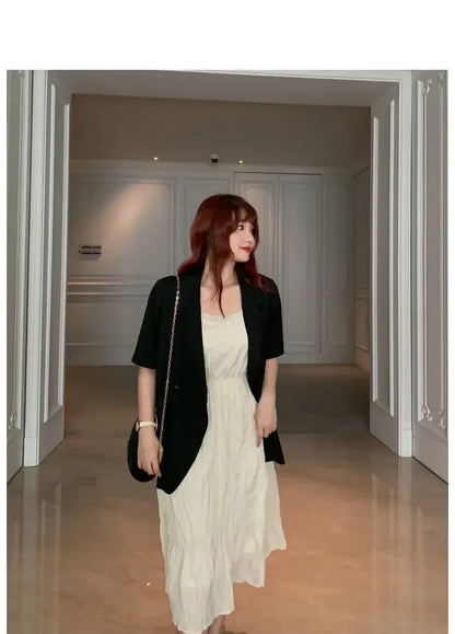 Office Lady Blazers Women Solid Lazy Style Summer Work Wear Casual Mujer Formal Vintage Outwear Clothing Elegant Ulzzang Daily