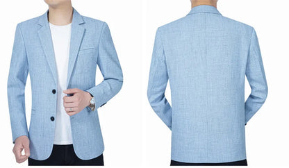 Sky Blue Men's Suit Jacket Thin Blazers Spring Autumn Solid Business Formal Wear Men Clothing Wedding Coat Oversize 4XL