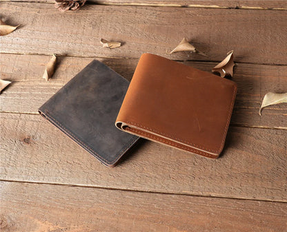 Men Handmade Crazy Horse Leather Wallet Men's Casual Simple Horizontal First Layer Cowhide Short Genuine Leather Clutch