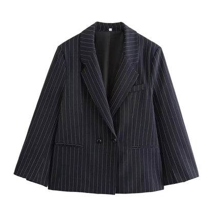 Fall/Winter 2025 New  Women's Street Fashion oversized pinstripe shoulder-padded loose suit jacket for women