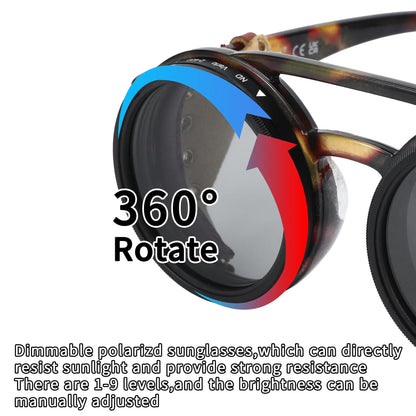 High Quality ND9 Adjustable Dimming Sunglasses Retro Punk Round Men's Outdoor Fishing UV400 Polarized Driving Sunglasses