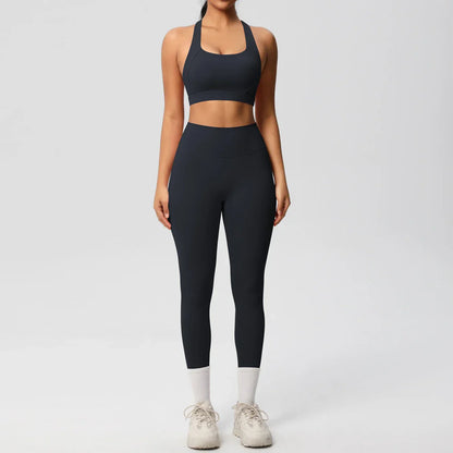 Women 2pcs Patchwork Sport Yoga Suit Training Sleeveless Sport Gym Tops  Tummy Control Slimming Booty Leggings Yoga Suit Sports