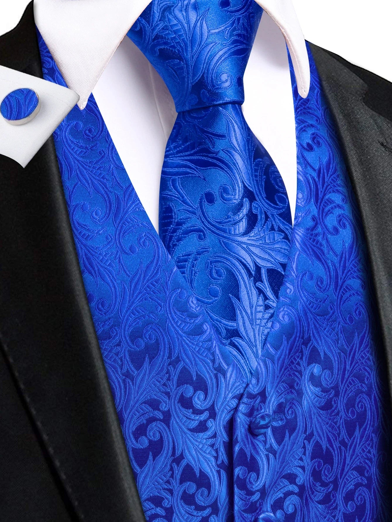 Men's Classic Floral Vest & Tie Hanky Cufflinks Set – Waistcoat for Weddings Events Party Gift