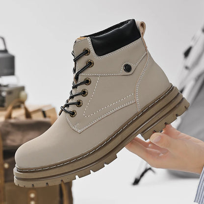 Handmade Outdoor Men Genuine Leather Boots Male Comfortable Business Party Casual Shoes Street Thick Sole Lace Up Shoes Big Size