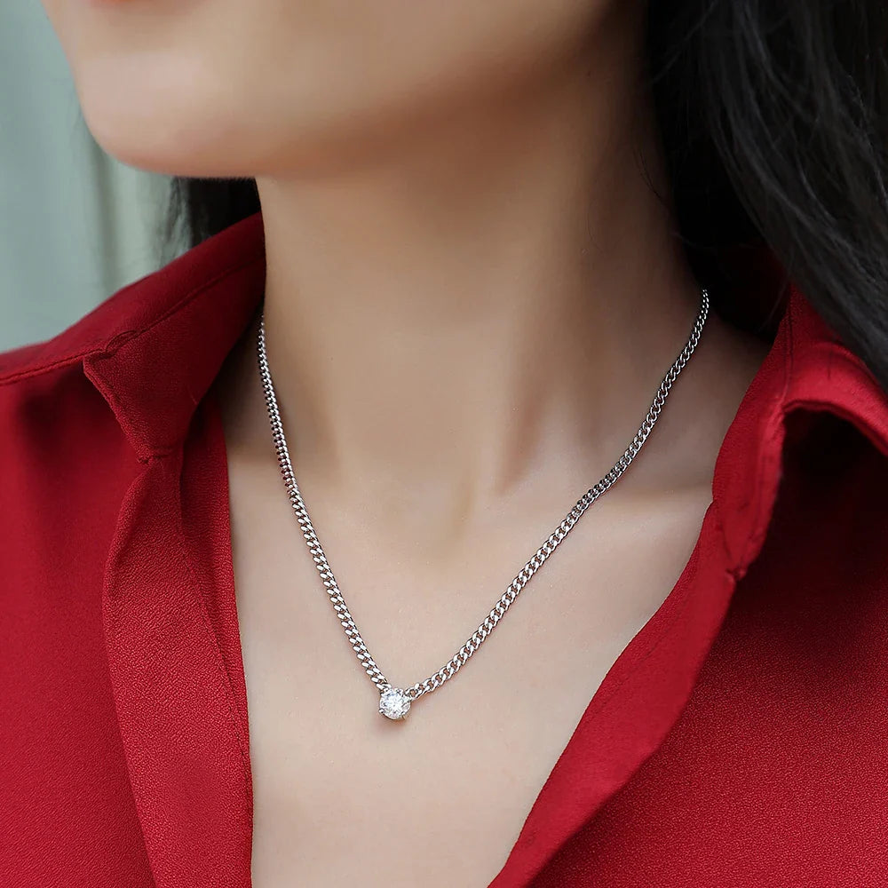 100% 925 Silver Cuban Chain Necklace 1CT 2CT 3CT Moissanite Pendant Necklaces for Women Men Plated 18k Gold Jewelry with GRA