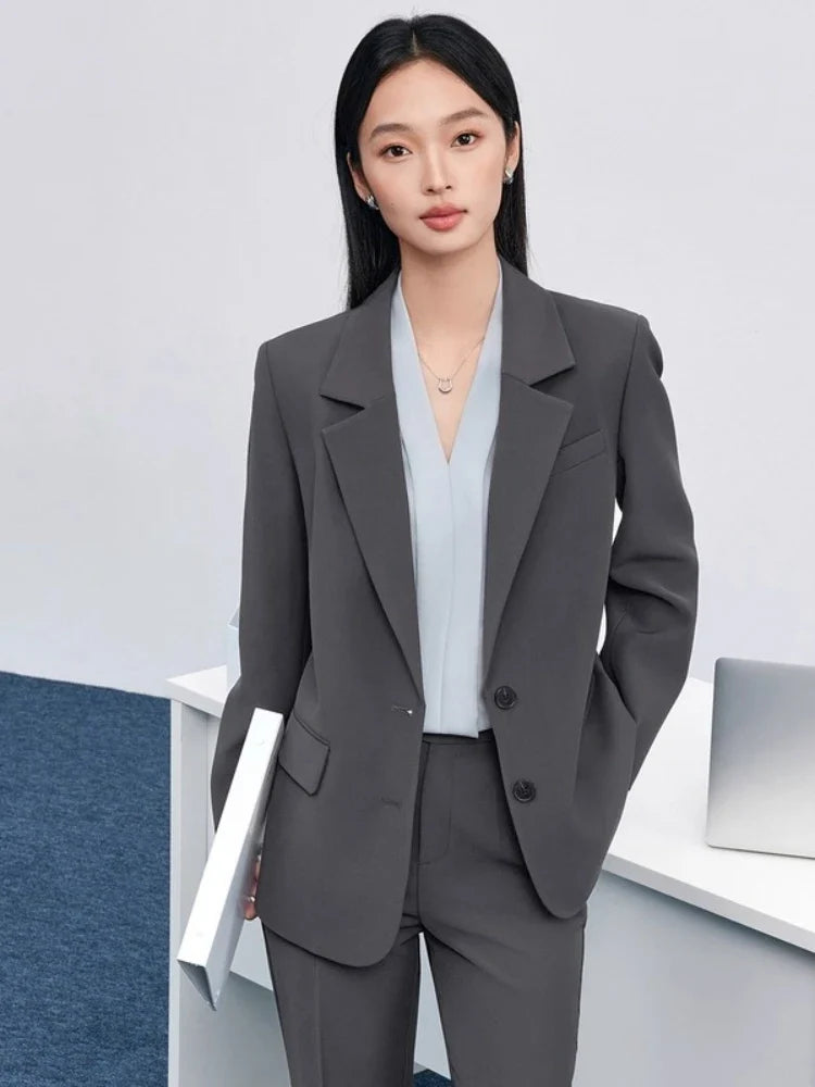 Solid Blazers for Woman 2026 Autumn Notch Lapel Single-breasted Two-button Straight Loose Fit Tailored Coat 153XC8811X
