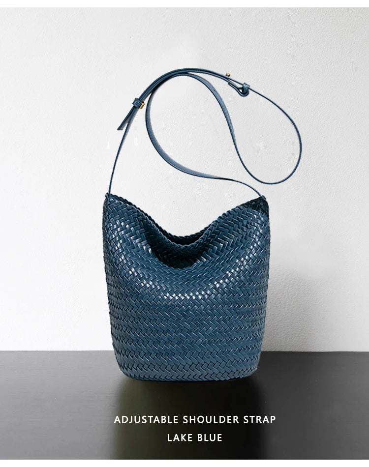 Luxury Women's Shopping Bag New High-End Hand-Woven Leather Bucket Bag Large-Capacity Shoulder Messenger Bag Commuter Tote Bag