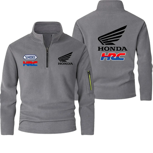 2025 Honda HRC Logo Autumn and Winter Fashion Stand-up Collar Half-zip Long-sleeved Sports Shirt Thickened Men's Casual Tops