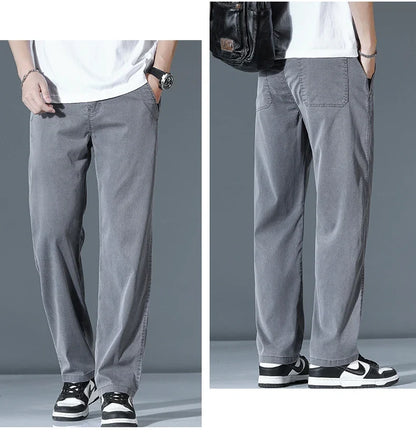 Ultra-thin Lyocell Fashion Loose Casual Pants Men Spring Summer Korean Straight Stretch Brand Trousers Male Clothing Wide Pants