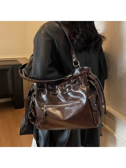 Japanese Harajuku Style PU Leather Y2k Cool Large Capacity Handbag Shoulder Bag Women's Bag Purses Women Hand Bags