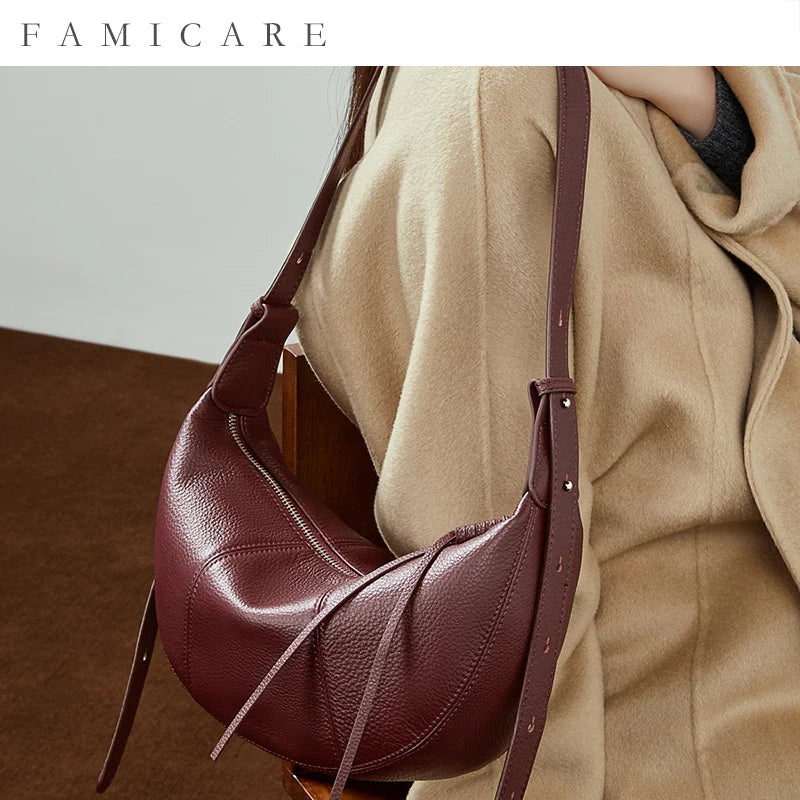Minimalist Lady Soft Genuine Leather Pillow Crossbody Bag Women's Convertible Shoulder Bags 2026 New Chic Solid Color Handbag