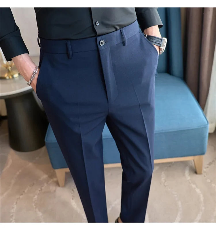 2026 Spring Summer New Men's Casual Pants Luxury Slim Fit Solid Color Fashion Business Suit Pants Formal Office Social Trousers