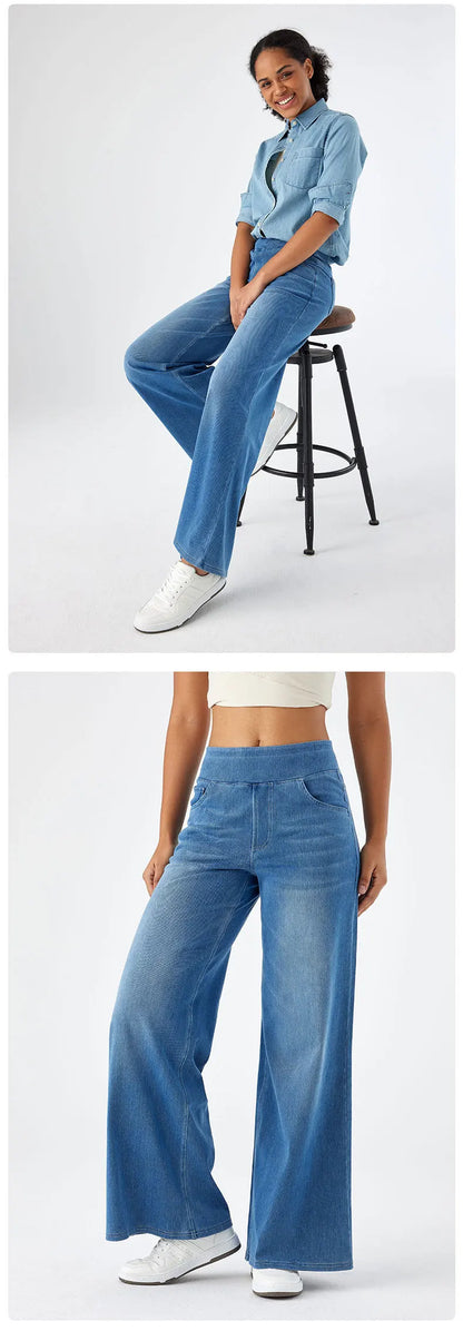 Women's New Large Size Denim Wide-Legged Trousers American High-Waisted Thin Straight Loose Casual Trousers Casual Jeans