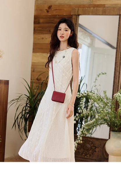 Asymmetric Lace Fishtail Dress 2026 Summer Flower Embroidery Sleeveless Elegant Dress Round Neck Long Dresses MXE35L2301