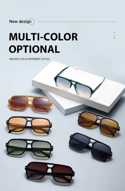 Double Bridge Square Aviator Sunglasses - UV400 Vintage Pilot Style, Retro Classic Sun Glasses for Men Women Unisex