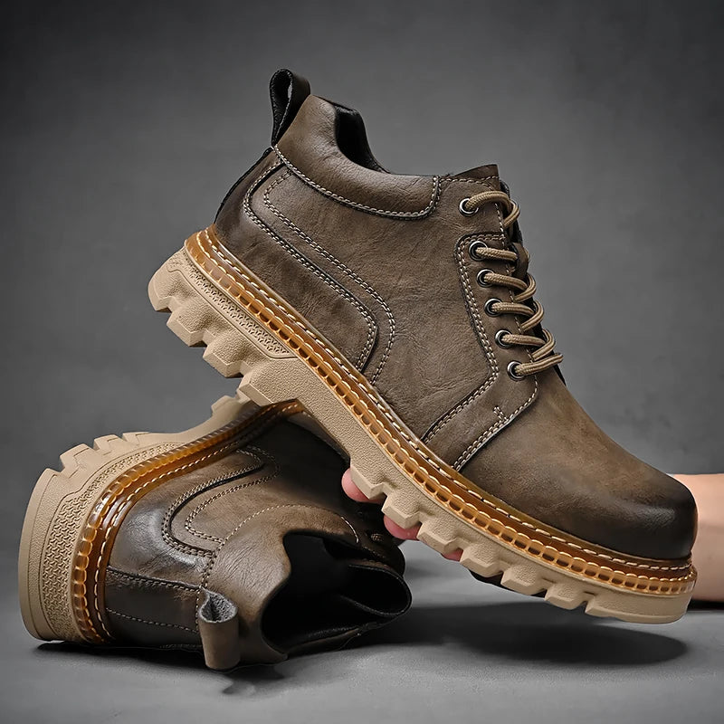 Genuine Leather Men Boots Cow Leather Upper Durable Sole Lace up Autumn Winter Boots Fur Daily Leisure Outdoor Shoes For Man New