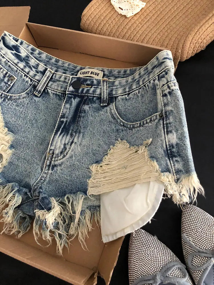 Ripped Fashion Denim Woman Shorts Jeans Summer 2026 New Thin Style High Waist A Line Slim Fit Sexy Hot Woman Shorts Lady Jeans
