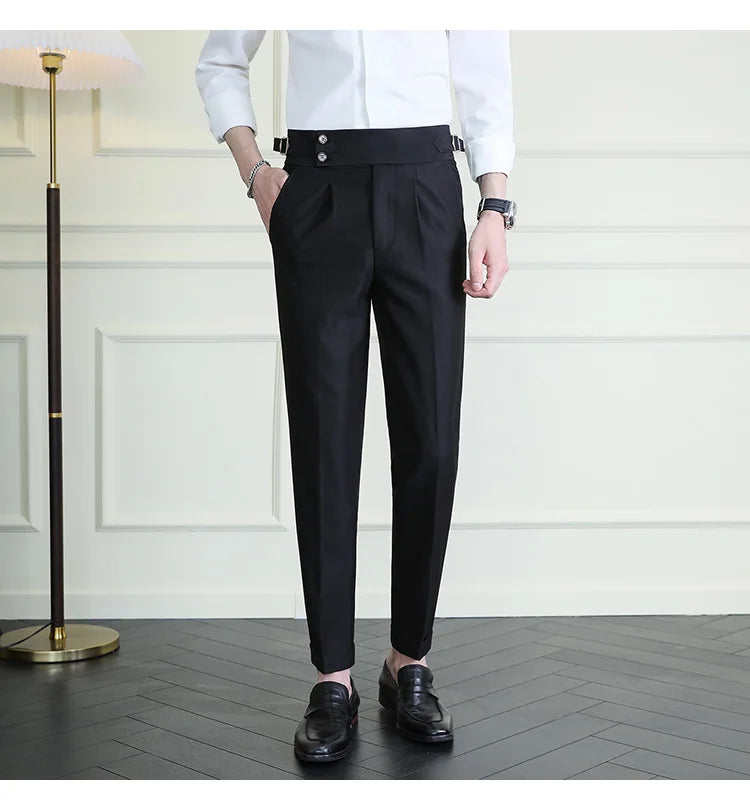 High Quality Italian Style High-waisted Suit Pants Fashion Neapolitan Men's Slim Fit Business Office Social Wedding Trousers