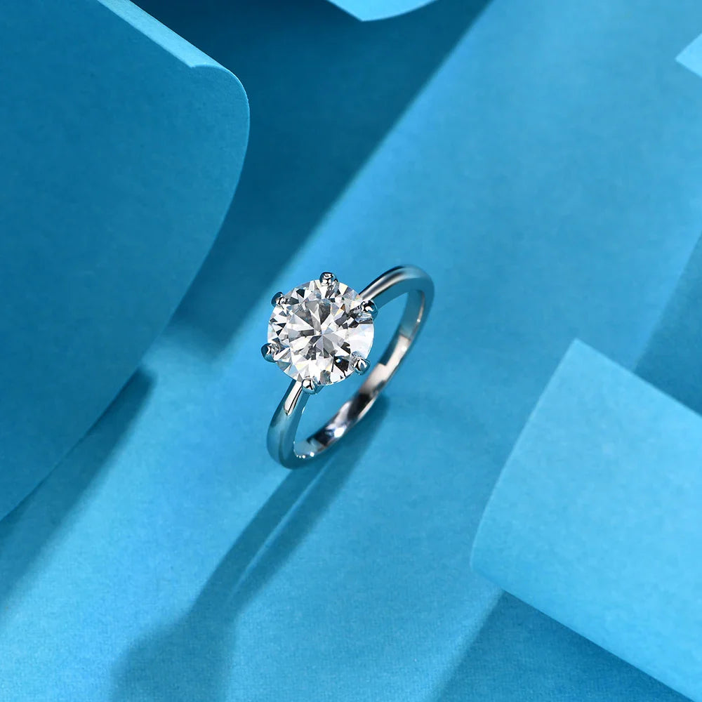 ATTAGEMS Bague Moissanite 1 carat 2 carats 3 carats Rond Brillant Test Diamant Passé Argent Sterling 925 Bagues Solitaires Diamant pour Femmes