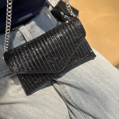 Rhinestones Bag for Women 2024 Mini Purses and Handbags Clutch Wallets Ladies PU Leather Chain Party Evening Shoulder Bag