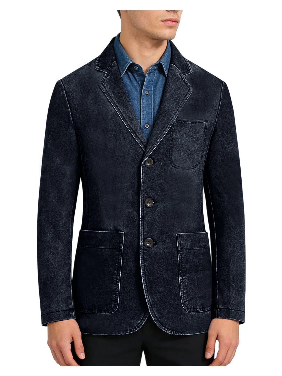 Men‘s Casual Denim Blazer Notch Lapel Jean Jacket Lightweight Stretch Suit Sport Coat with Pockets