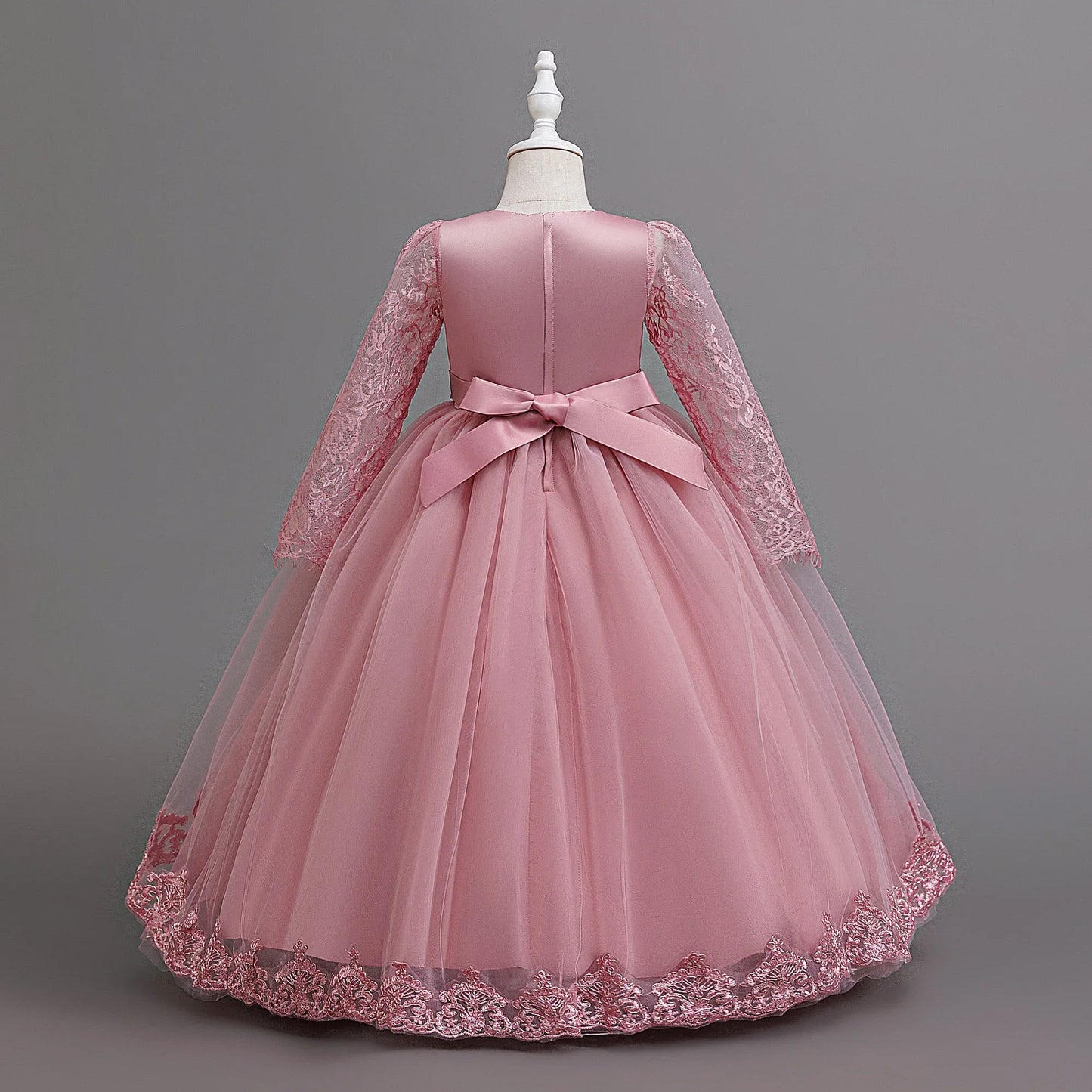 Long Sleeve Baptism Bridesmaids Party Girl Dresses Tulle Wedding Costumes Elegant Flower Princess Dress Girls Birthday Prom Gown