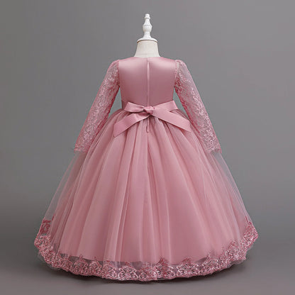 Long Sleeve Baptism Bridesmaids Party Girl Dresses Tulle Wedding Costumes Elegant Flower Princess Dress Girls Birthday Prom Gown
