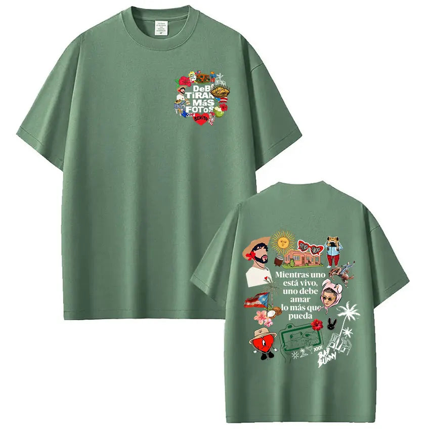 Rapper Bad Bunny T-shirt Debi Tirar Mas Fotos DTMF T Shirts Men's Women Clothing Fashion Hip Hop Cotton Casual Oversized T-shirt