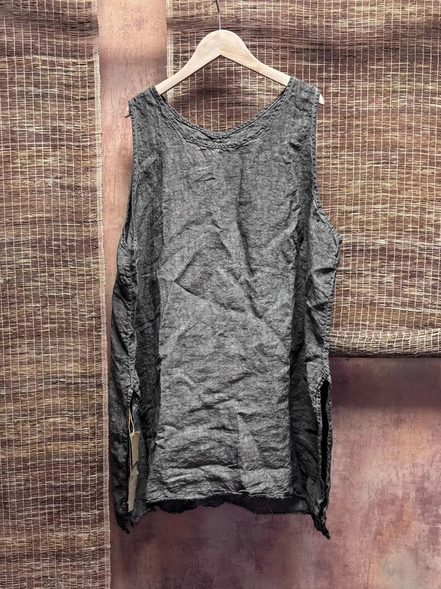 New Arrival Summer Arts Style Women Sleeveless Loose Casual Tank Tops Good Quality Linen Vintage Solid Long Tank Top Femme H165