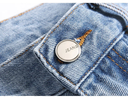 Men Sakura Embroidery Denim Jeans Streetwear Boot Cut Pants Released Hem Flared Trousers with Ripped And Cherry Blossom Design