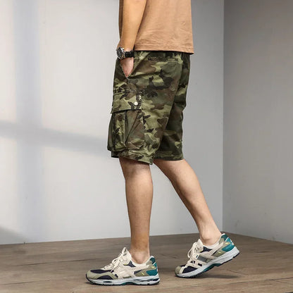 2024 Men's Shorts Camouflage Grey Summer Casual Elastic Waist Knee Length Camo Cargo Short Men Stretch Drawstring Cotton Bermuda