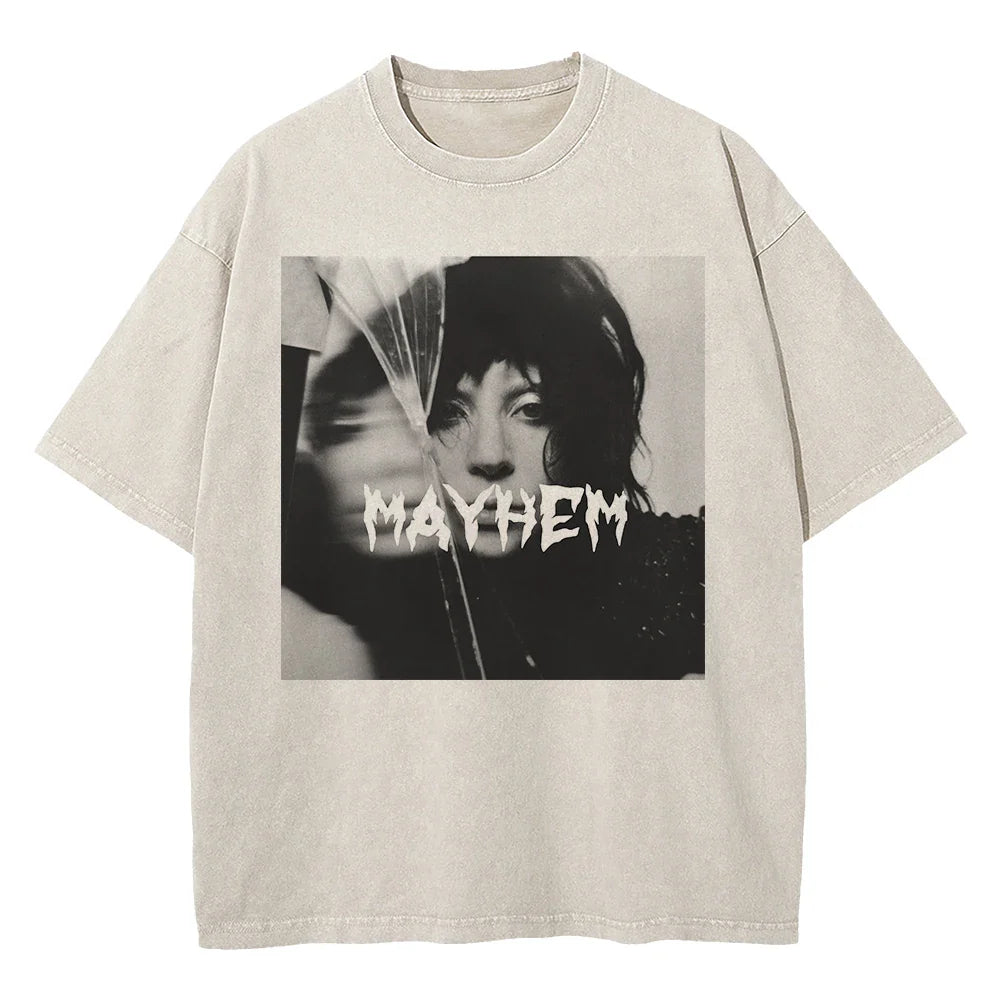 Vintage Washed Lady Gaga The Mayhem Ball Tour 2025 T Shirt Fashion Men/Women Aesthetic High Quality Acid Wash 100% Cotton Tees