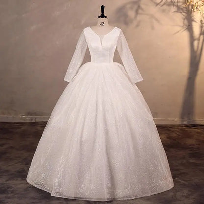 Cheap Wedding Dress Shiny Wedding Dress Classic Boat Neck Bridal Party Gown Vestido De Noiva Robe De Mariee Customized