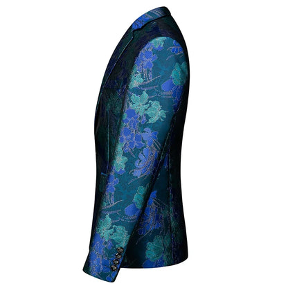 New Men Fashion Flower Suit Luxury Jacquard Jacket Homme Wedding Ball Party Single Button Blazer Singer Stage Performance Coat