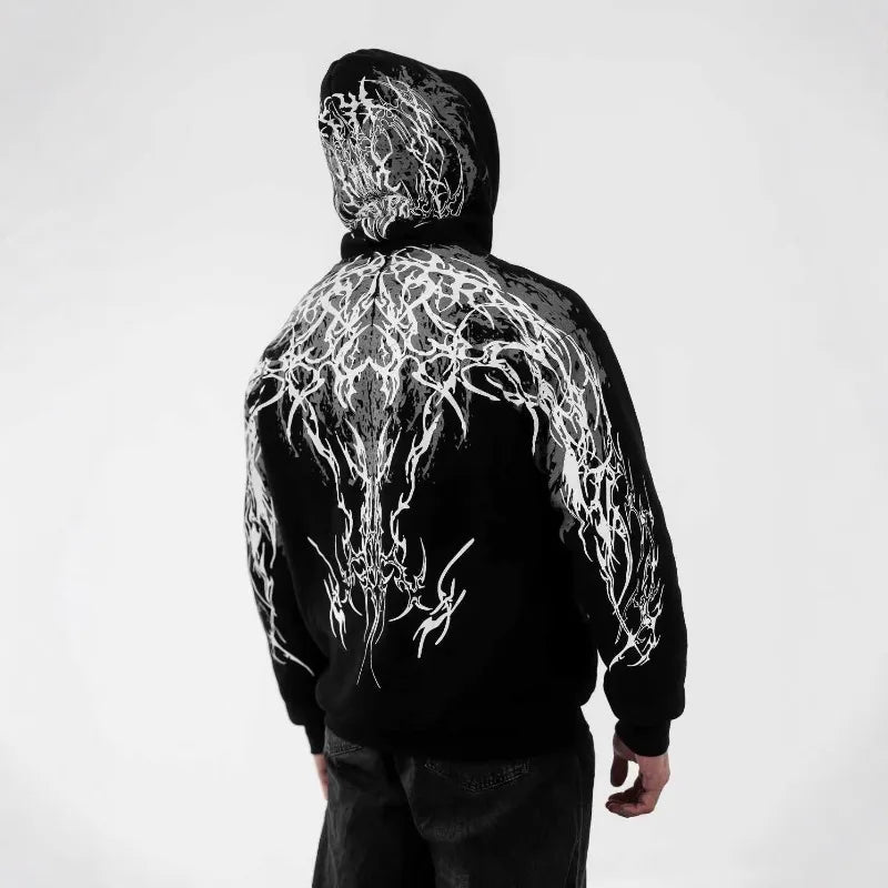 Unisex Hoodie Dark Streetwear Luminous Magic Sword Graphic Print Hooded Sweatshirt Vintage Retro Loose Fit Fashion Mens Harajuku