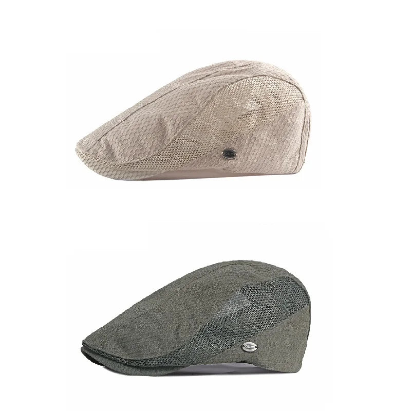 Men Women Breathable Mesh Summer Hat Newsboy Beret Ivy Cap Cabbie Flat Cap Adjustable Vintage Style