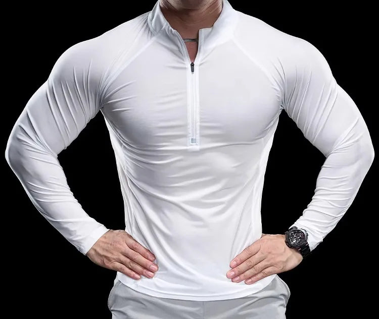 2024 New Men Sports T-shirt Gym Fitness Tops Running Training Clothes Autumn Round Neck Quick-drying Breathable Long Sleeves
