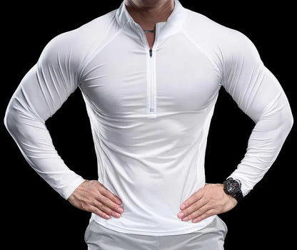 2024 New Men Sports T-shirt Gym Fitness Tops Running Training Clothes Autumn Round Neck Quick-drying Breathable Long Sleeves