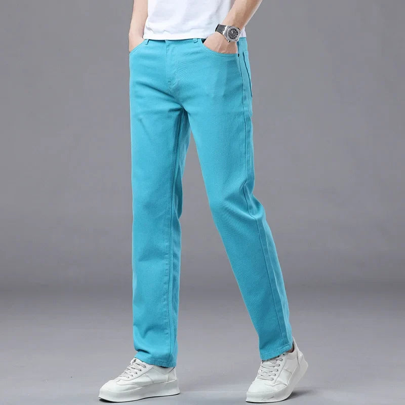 Men's Slim Fit Pants Casual Colorful 2025 Spring New Straight Trousers Men Cotton Stretch Fashion Pants Red Yellow Pink Blue