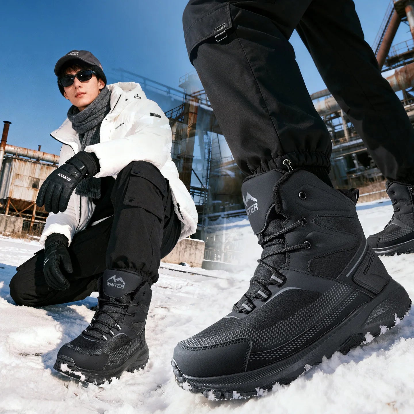 Men's Winter Boots 2026 New Snow Boots Thickened Warm Boots Waterproof Non-Slip Winter Shoes Thick Sole Cold-Proof Shoes