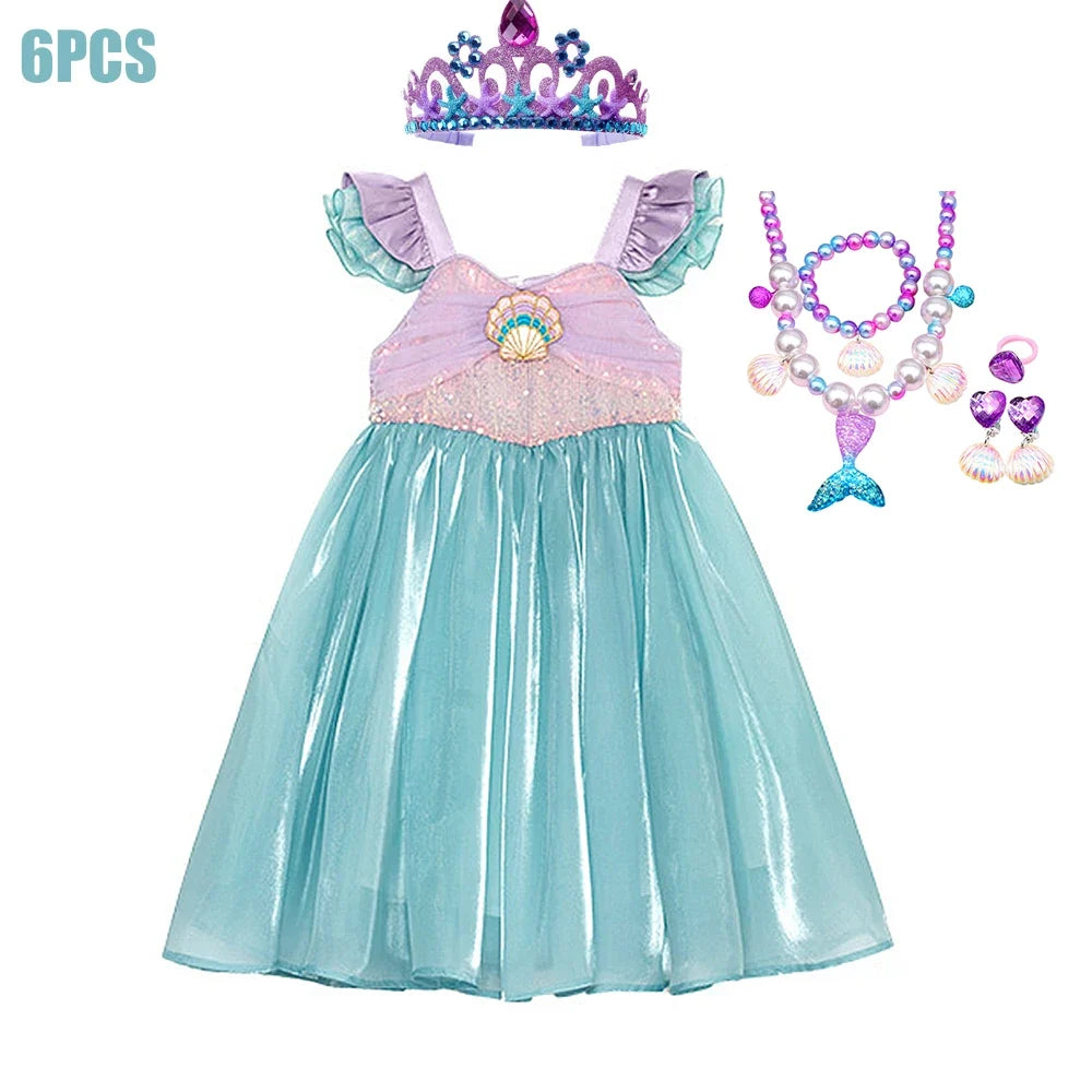 Little Mermaid Ariel Princess Costume Kids Dress For Girls Cosplay Children Carnival Birthday Party Clothes Mermaid Summer Dress